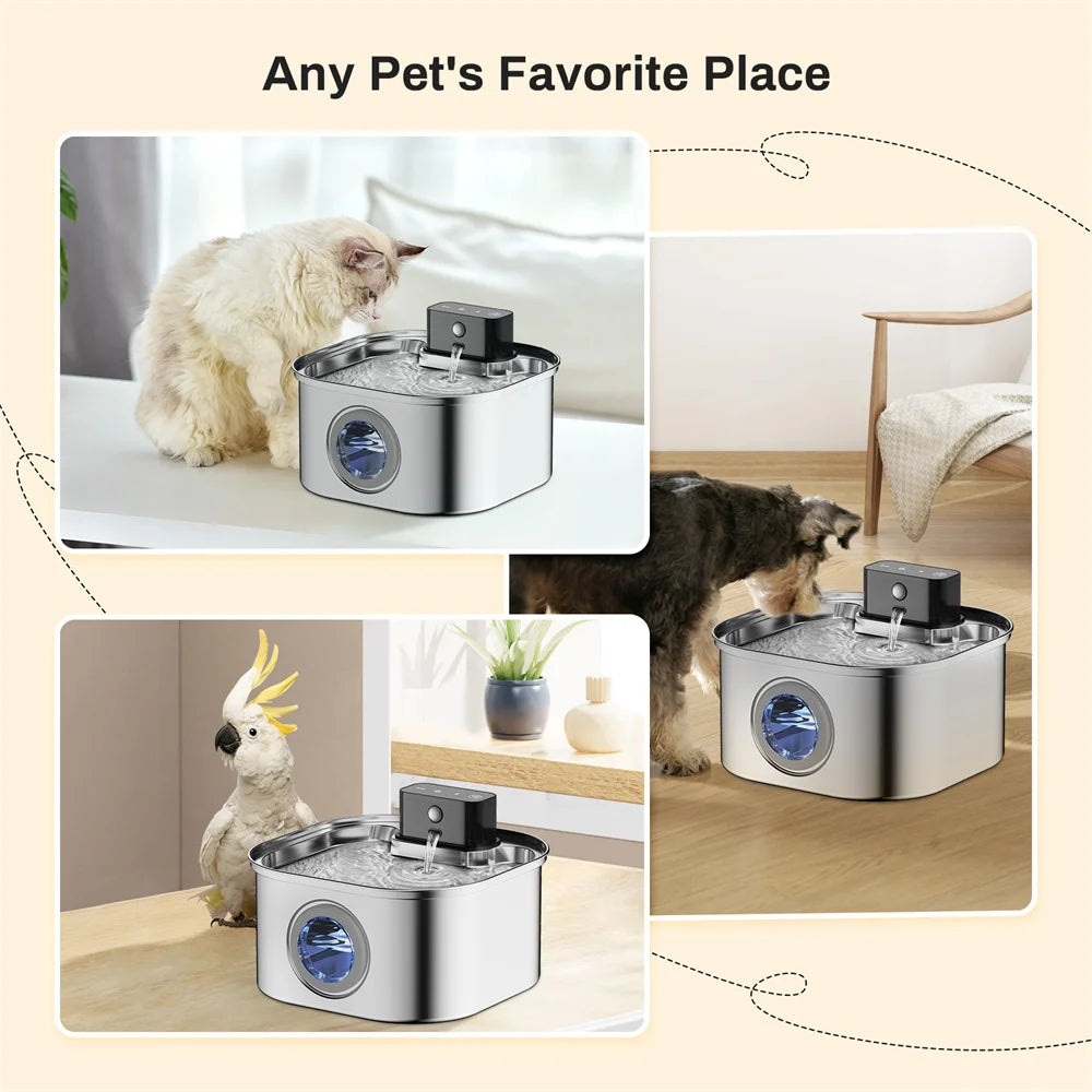 3L 5V Rechargable Automatic Stainless Steel Dogs Water Fountain 4000mAh Wireless Pet Drinker Battery Sensor Dispenser Cat Bowls