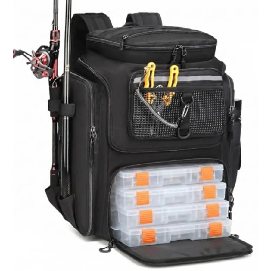 Fishing Backpack 45L with Rod Holders, Water-Resistant Tackle Backpack for Fishermen, Large Capacity Fishing Gear Bag for Trave