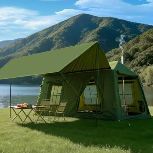8-10 Person Inflatable Camping Tent,Easy Setup Blow Up Tent with Hand Pump,PU3000mm Waterproof Breathable 4 Season Glamping Tent