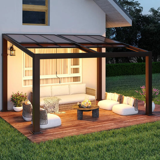10x13 Adjustable Polycarbonate Roof Aluminum Frame Permanent Pergola for Patio Outdoor Shelter, Custom