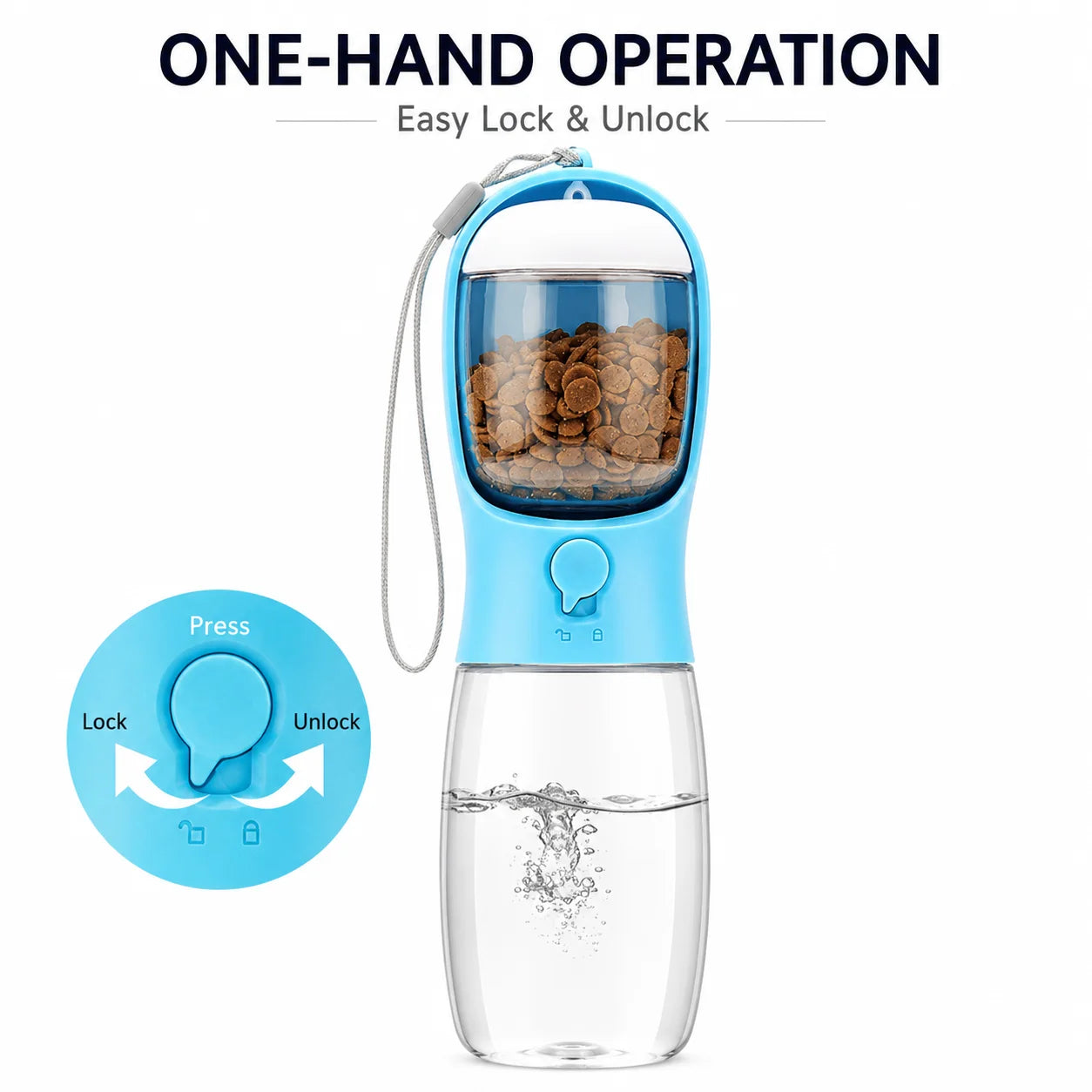 Portable Dog Water Bottle with Food Container, Leak-Resistant 3-in-1 Pet Travel Dispenser with Bowl for Small Dogs and Cats