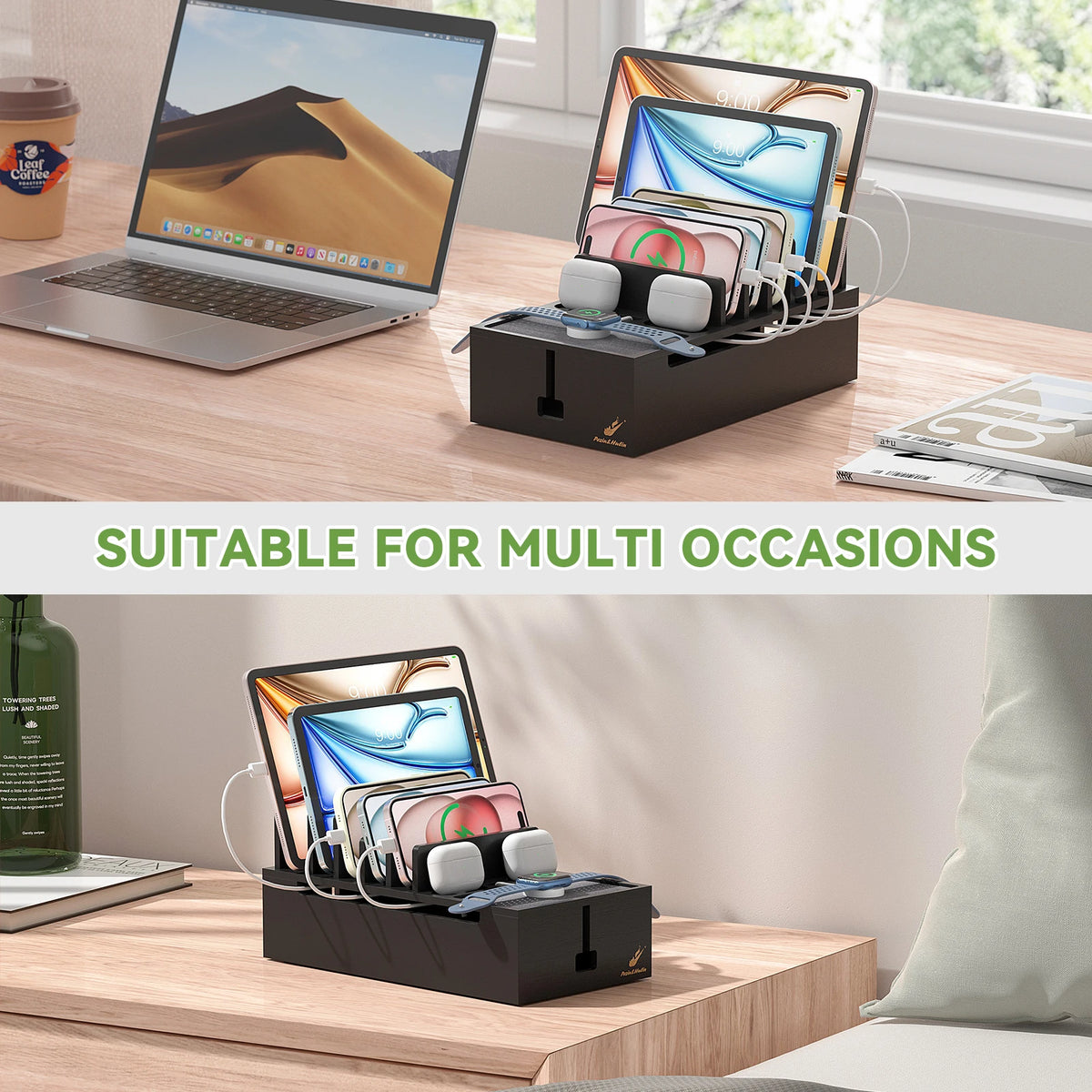 Bamboo Charging Station Organizer for Phones and Tablets