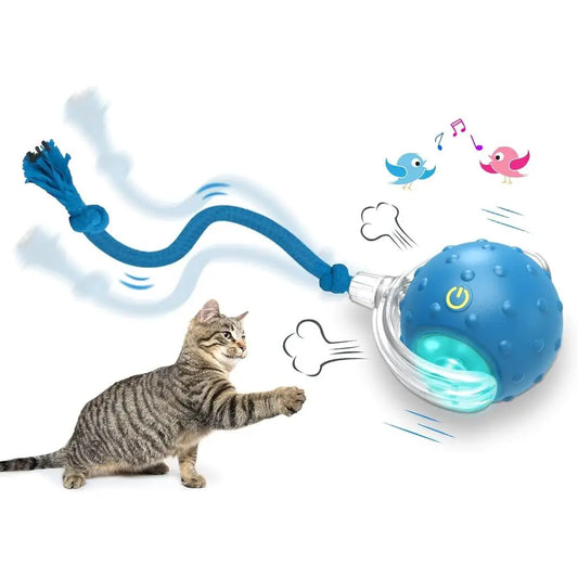 Interactive Cat Toys Ball Indoor Cats Rolling on Carpet, Chirping & Motion Activated Cat Toys (Blue)