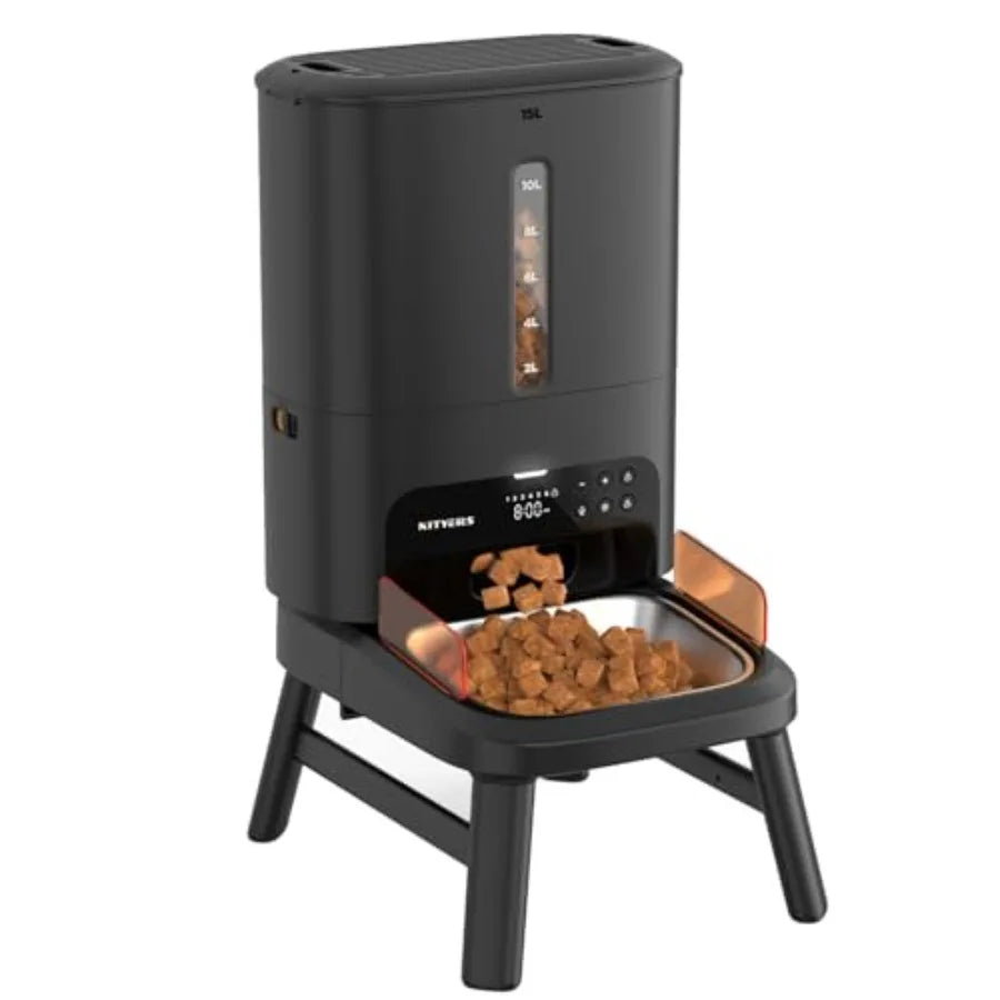 Automatic Dog Feeder for Large Breed - 15L/ 63 Cups Anti-Clog Dog Food Dispenser for 2-23mm Kibble Elevated Stand Large Food Tr