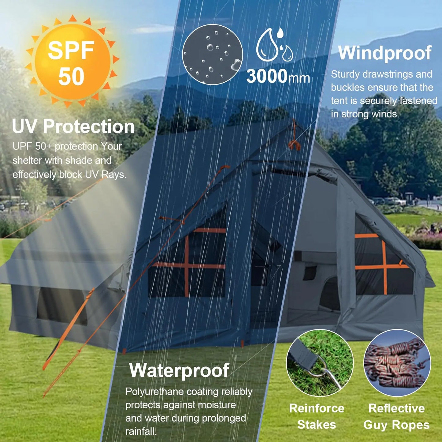 Inflatable Camping Tent With Awning Quick Setup Waterproof Oxford Tent For Adults