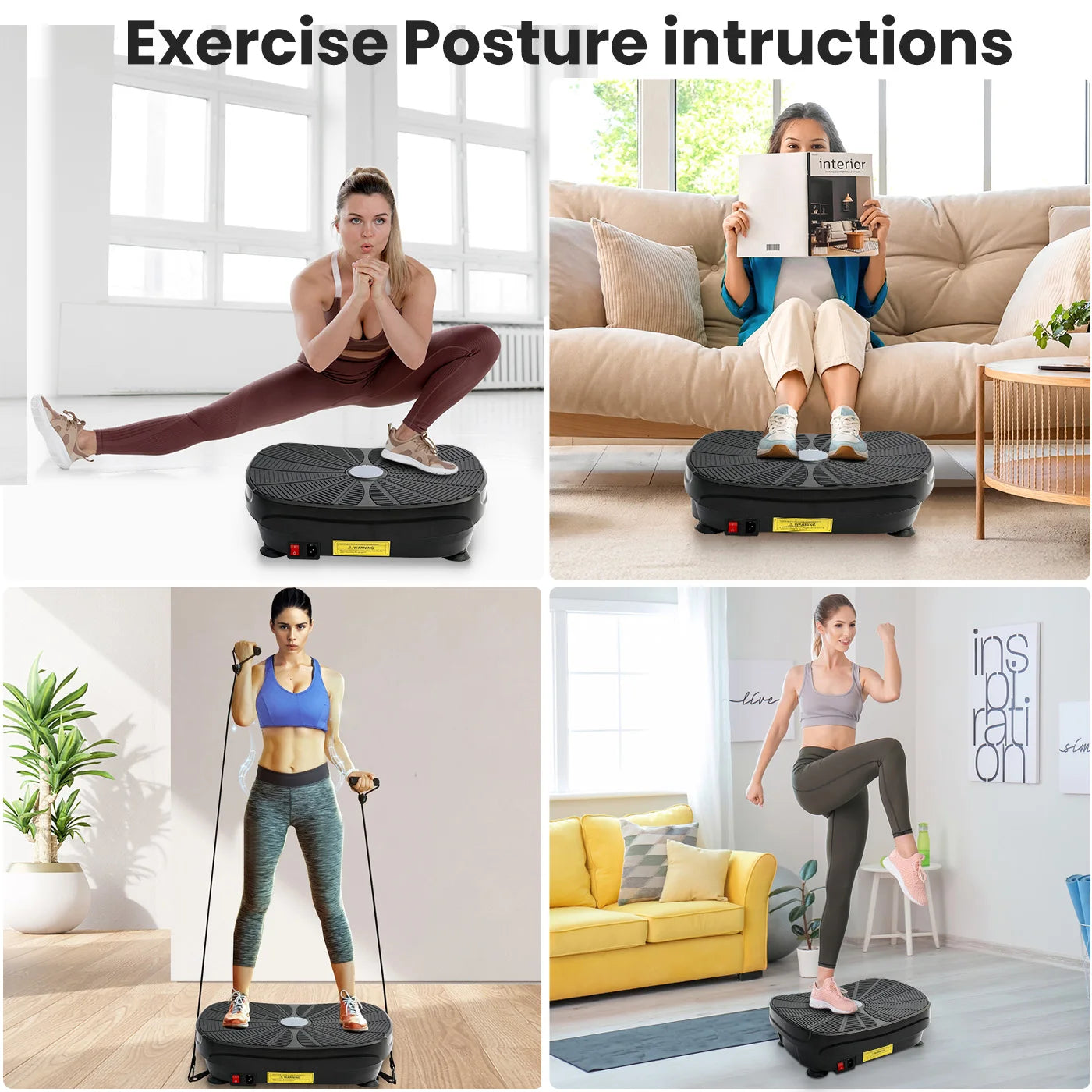Vibration Platform Exercise Machine Portable Full Body Workout Fitness Shaker with Resistance Bands 9 Preset Modes Auto Mode