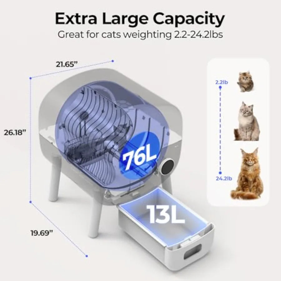 Extra Large Self-Cleaning Cat Litter Box for Multiple Cats with Odor-Free Technology App-Controlled Operation Ambient Light Was