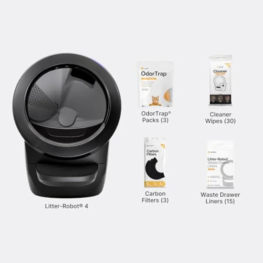 Automatic Self-Cleaning Cat Litter Box with OdorTrap Refills Liners Cleaner Wipes and Carbon Filters for Continuous Freshness
