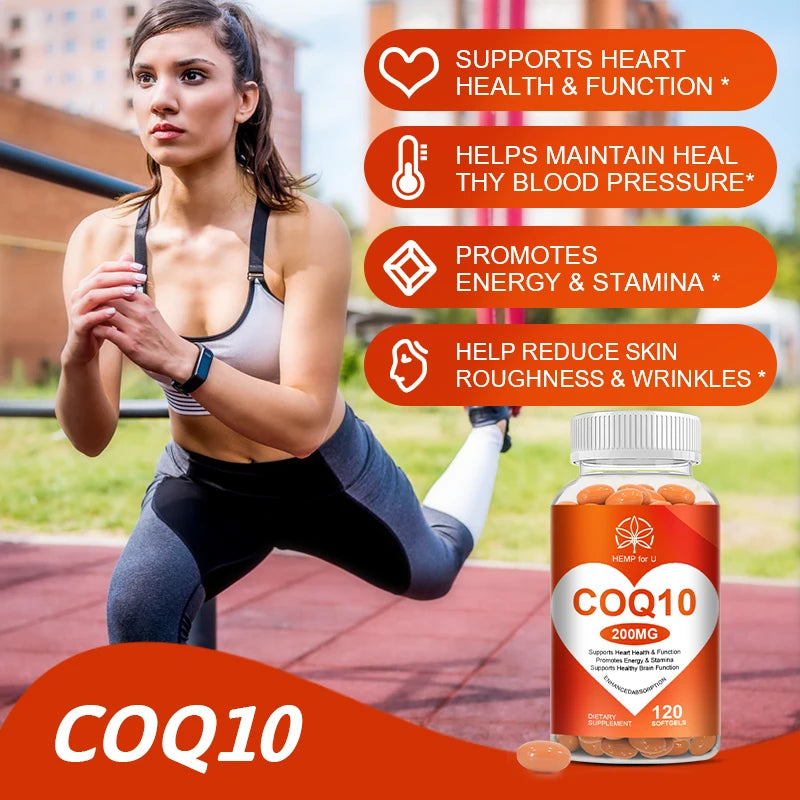 120PCS Ultra High Absorption COQ10 Coenzyme Q10 Capsule for Cardiovascular &  Heart Health Provides Energy Gluten Free