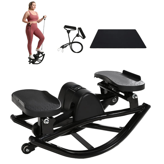 Mini Stair Stepper For Home Workout 350LBS Heavy Duty 3D Rock Stepper With Resistance Bands LCD Monitor Non-Slip Mat Full Body