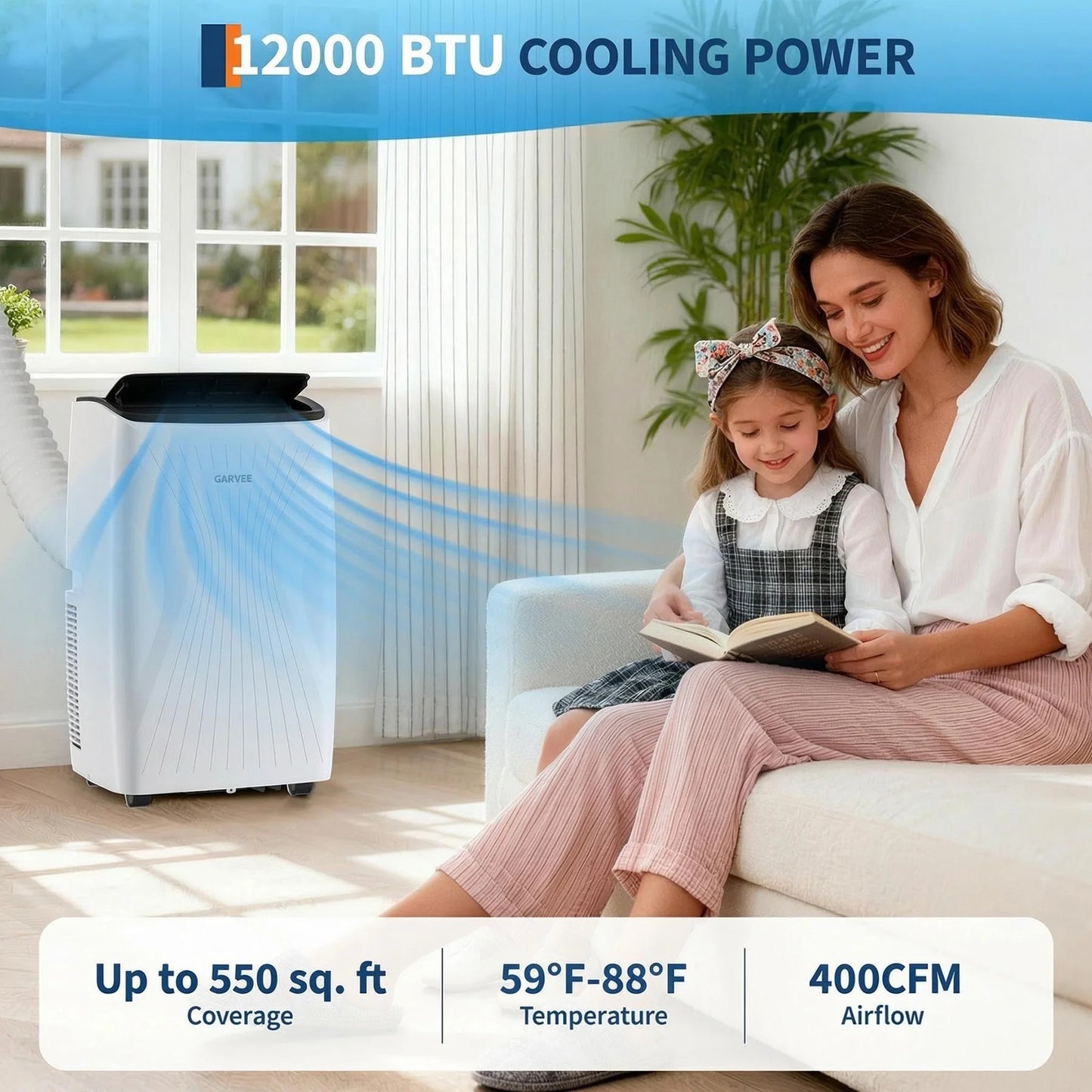 Portable Air Conditioner 12000 BTU For Rooms Up To 550 Sq.Ft, 4-in-1 AC With Cool, Fan, Dehumidifier, Sleep Mode, Kit