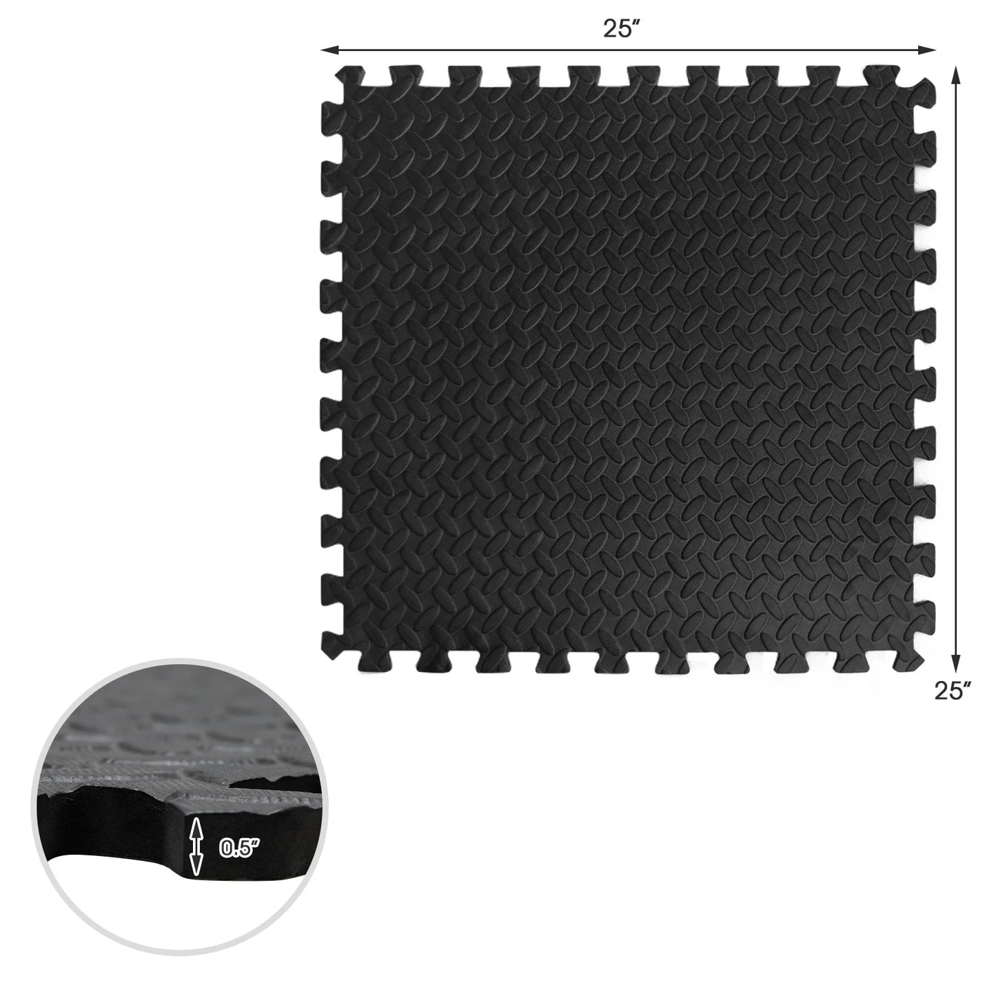 48 Tiles 1/2" Puzzle Floor Exercise Mat Interlocking Anti-slip EVA Foam Black