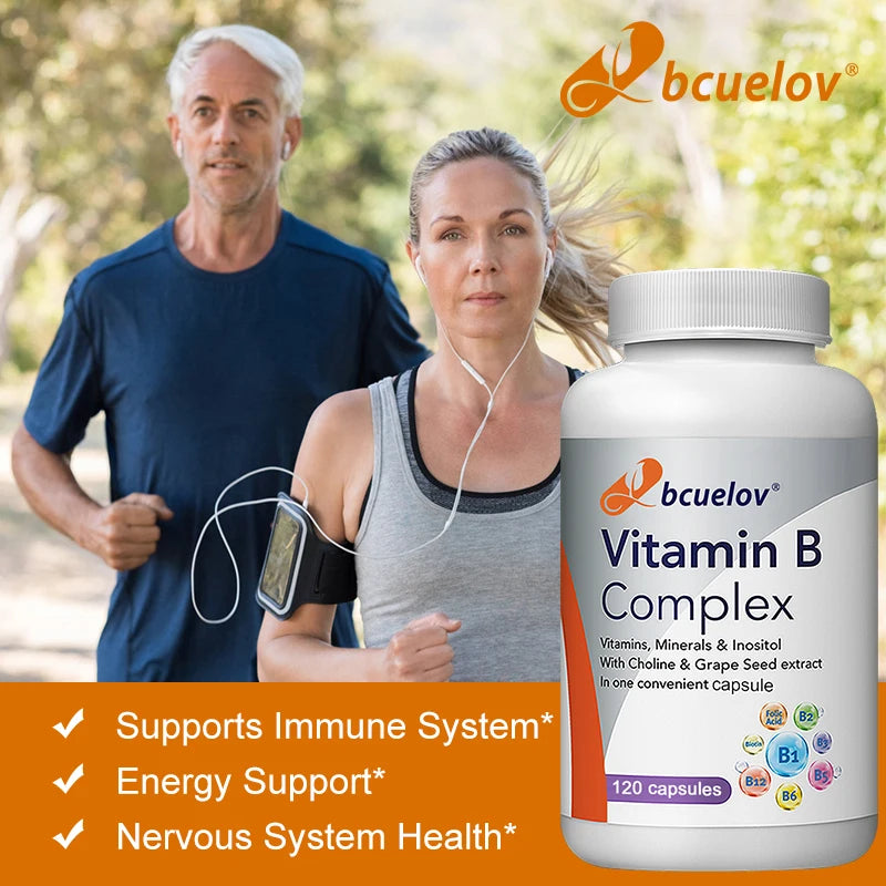 Vitamin B Complex Supplement, with Choline & Grape Seed Extract, Boosts Immunity, Metabolism, Supports Nervous System
