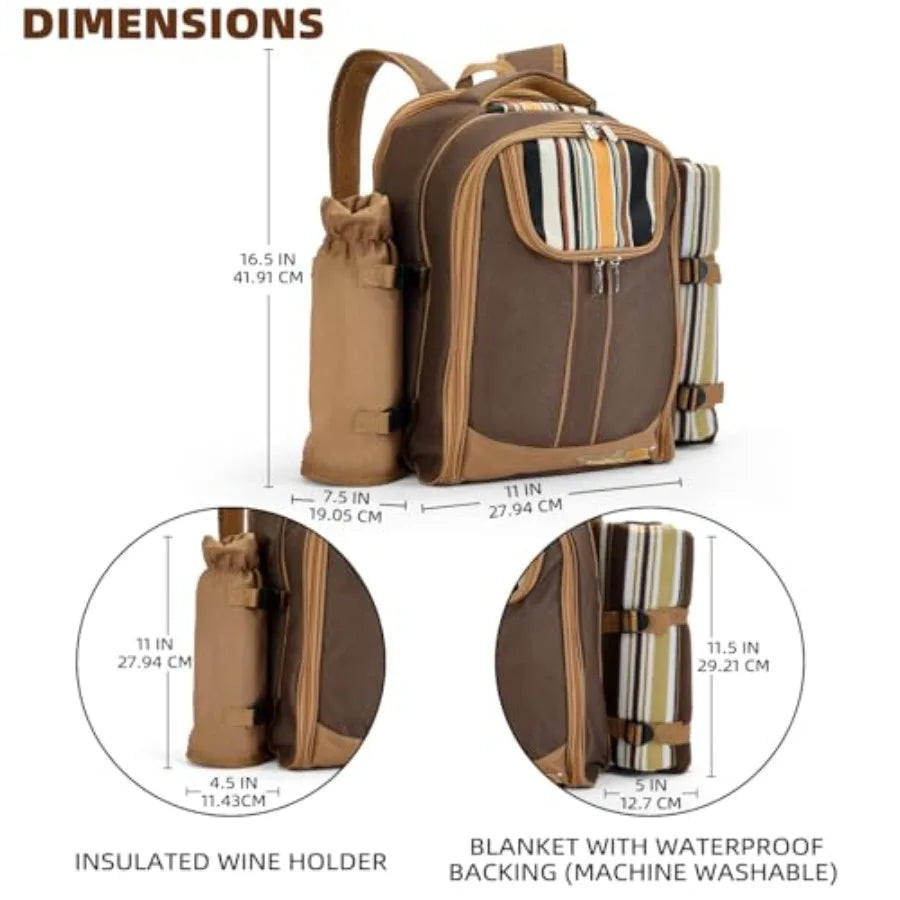 Picnic Backpack Bag for with Cooler Compartment, Detachable Bottle/Wine Holder, Fleece Blanket, Plates and Cutlery