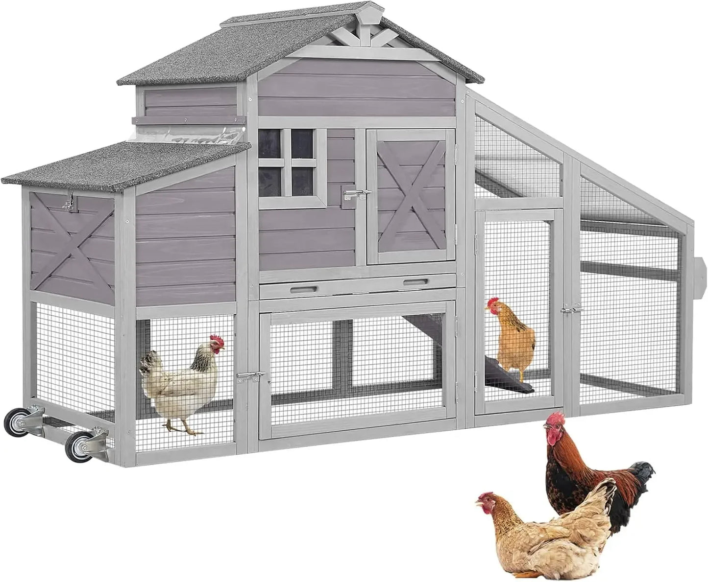 Chicken Coop Mobile Chicken Coop with Large Chicken Coop, Expandable Outdoor Wooden Poultry Cage with Wheels