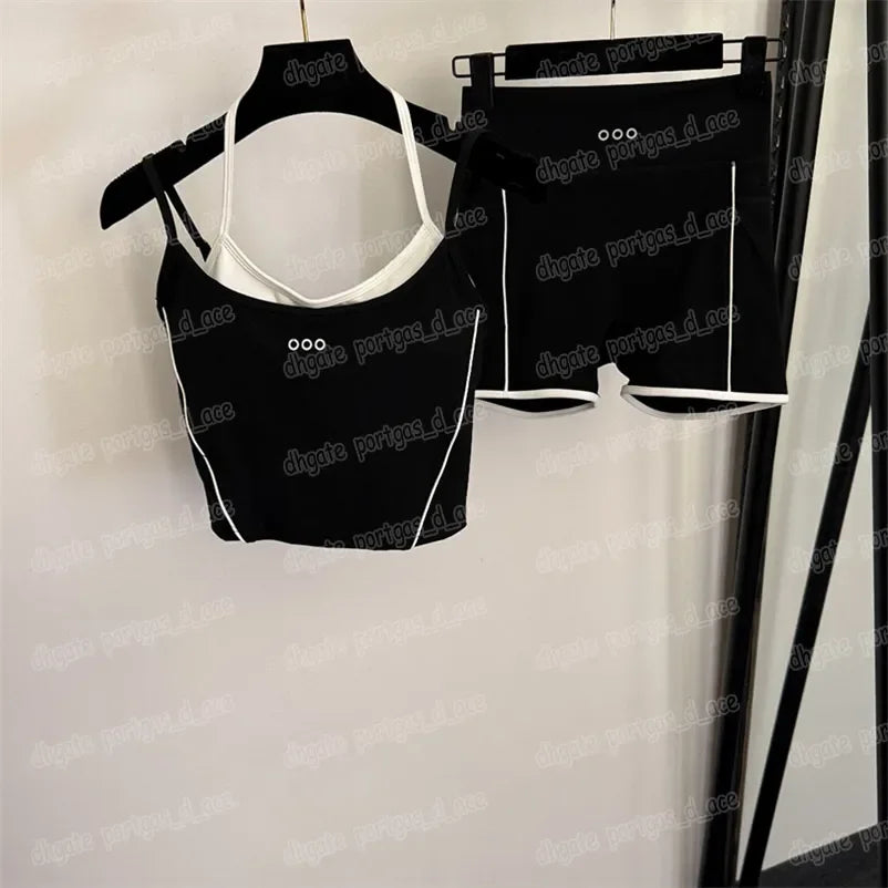 Summer Women Vest Shorts Tracksuit Designer Fake Two Piece Padded Tanks High Waist Shorts Fitness Yoga Outfits