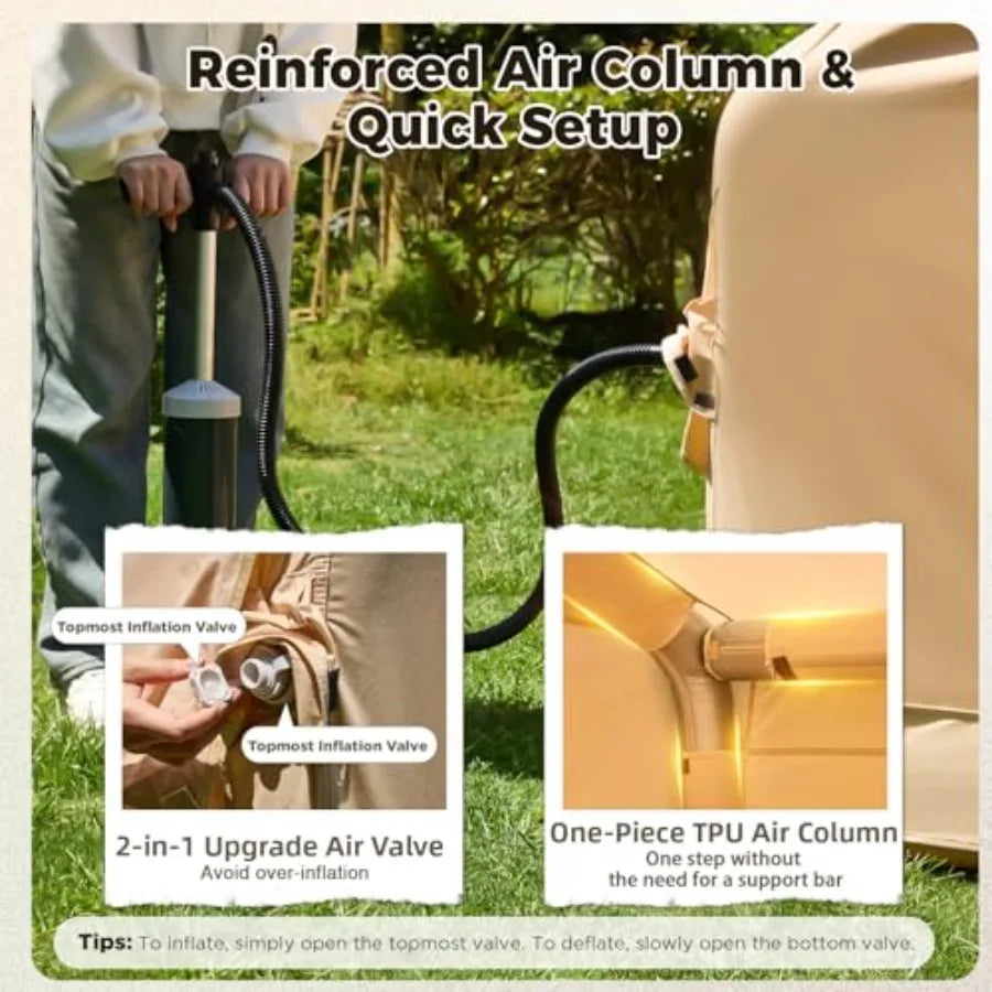 Inflatable Camping Tent, 8-10 Person Large Family Glamping Tent with Pump, Easy Setup Blow Up Tent with Stove Jack, Mesh Windows