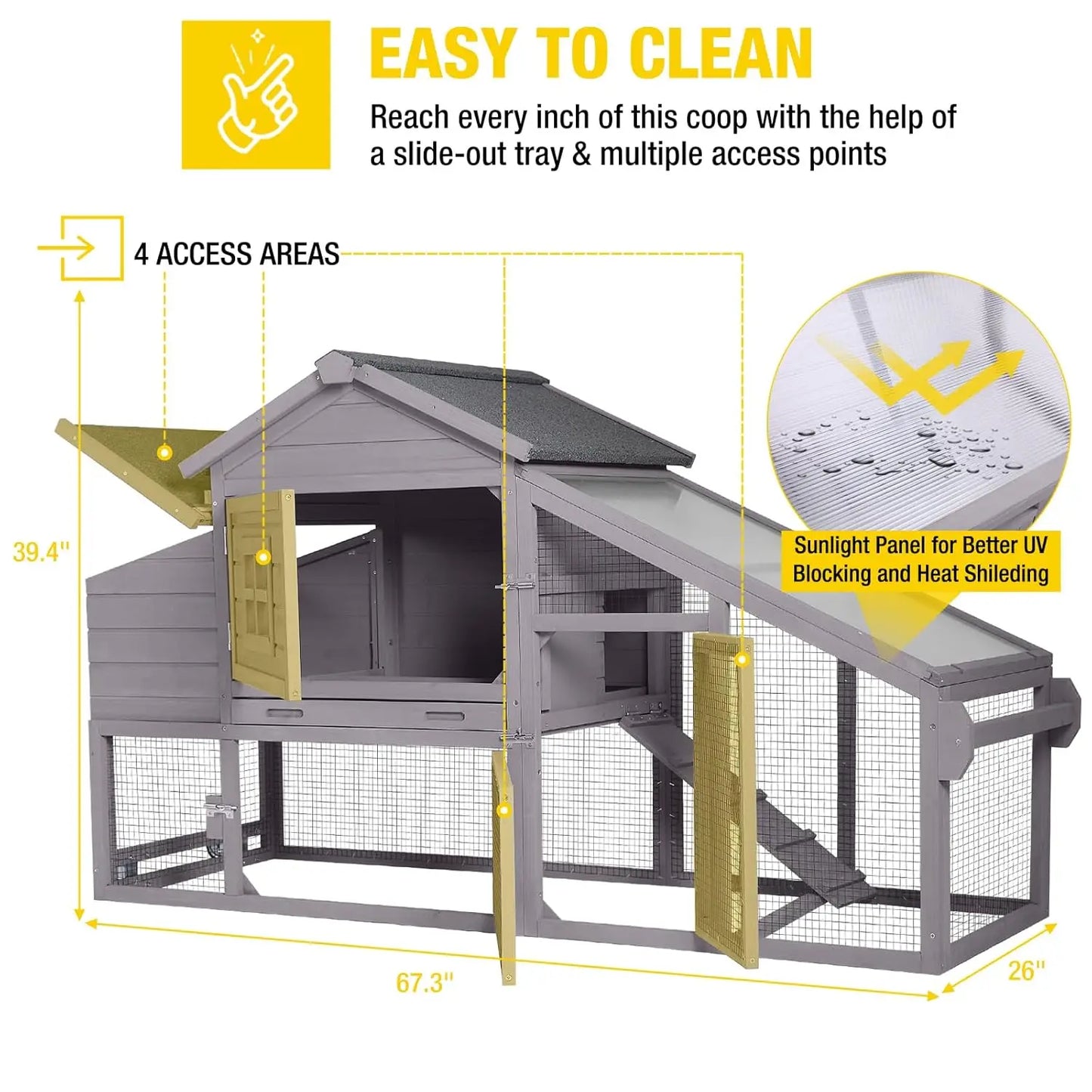 Chicken Coop Mobile Hen Coop, Large Poultry Cage with Wheels Outdoor Backyard Chicken House, Customized