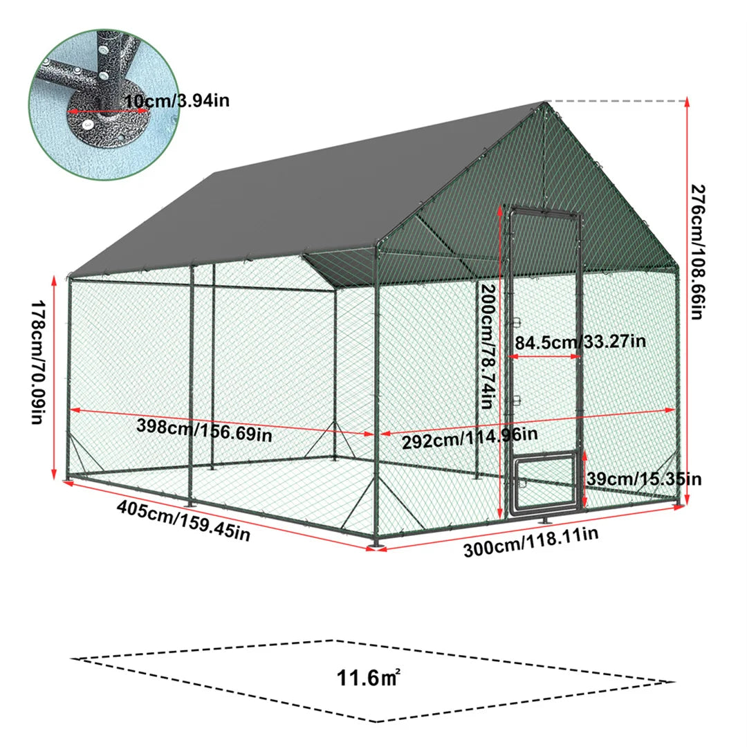 BINGOPAW Large Outdoor Chicken Coop with Metal Turkey Running Cage Duck House Waterproof 600D Oxford Cloth Cover for Backyard