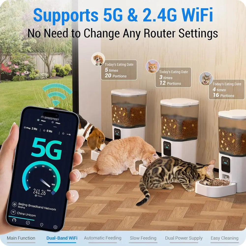 Automatic Cat Feeder with 5G: Automatic Dog Feeder with Slow Feed & Smart APP Control, 7L Timed Auto Cat Food Dispenser with Ale
