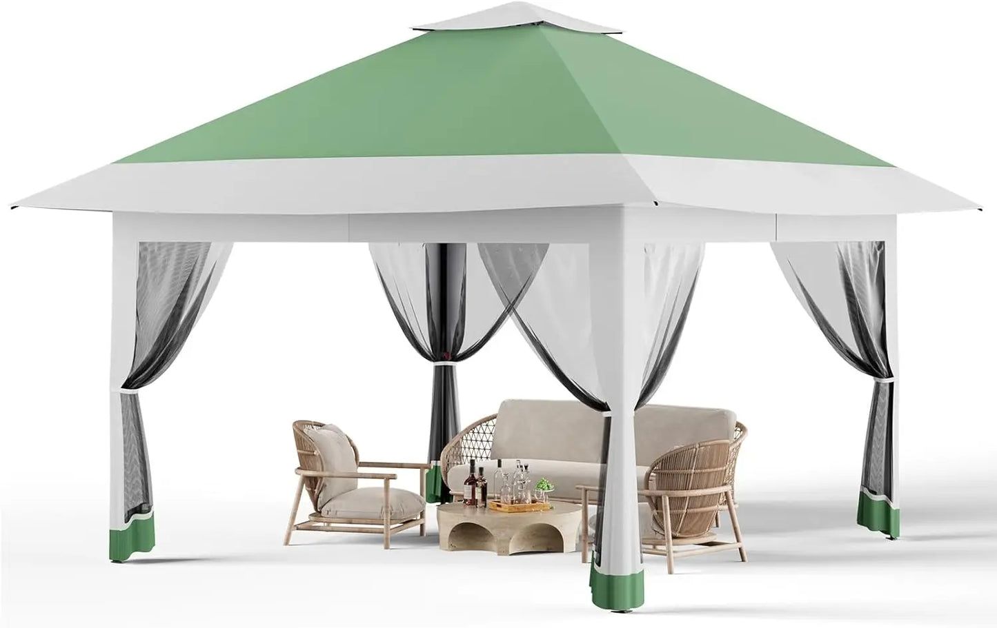 Pop-Up Outdoor Gazebo 13x13FT with Double Roof, Mosquito Netting, Adjustable Height, UV-Resistant Heavy-Duty Patio Canopy Tent