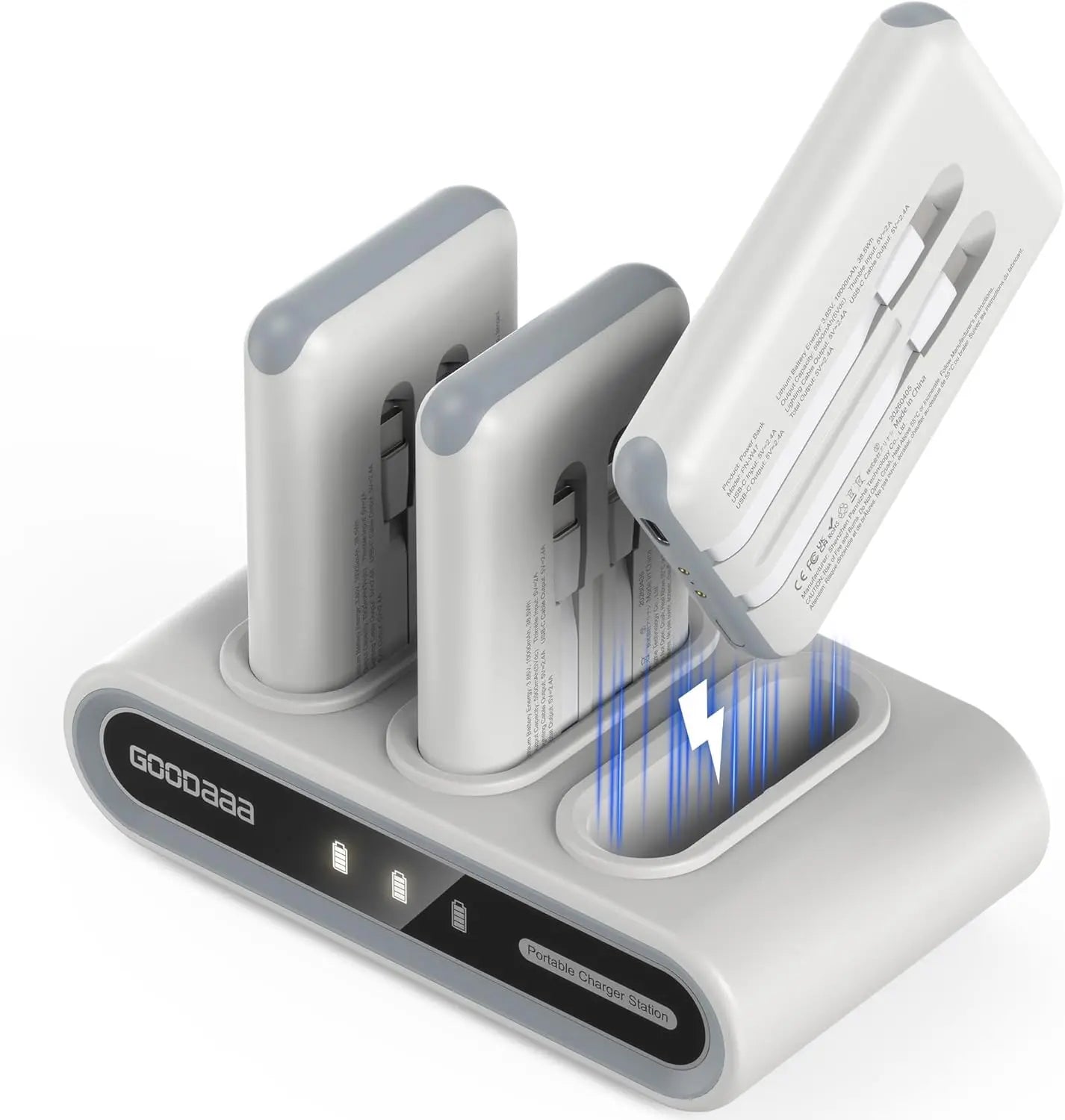 10000mAh Power Bank 3-Pack with Charging Dock, Built-in Cables, 9-Device Charging, Stickers Included