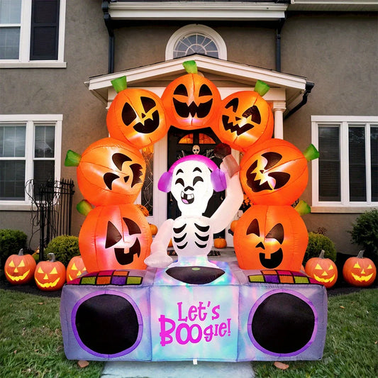 6 FT Tall Pumpkin Halloween Inflatable Outdoor Decoration Halloween Decor Outdoor Blow Up Inflatable Skeleton with Colorful LEDs and Music, Blow Up Party Decoration