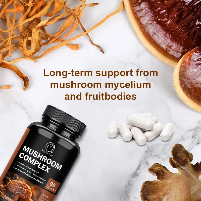 BBEEAAUU Mushroom Complex Capsules Support Energy, Digestion,Focus,Memory & Brain Overall Health Support Dietary Supplement