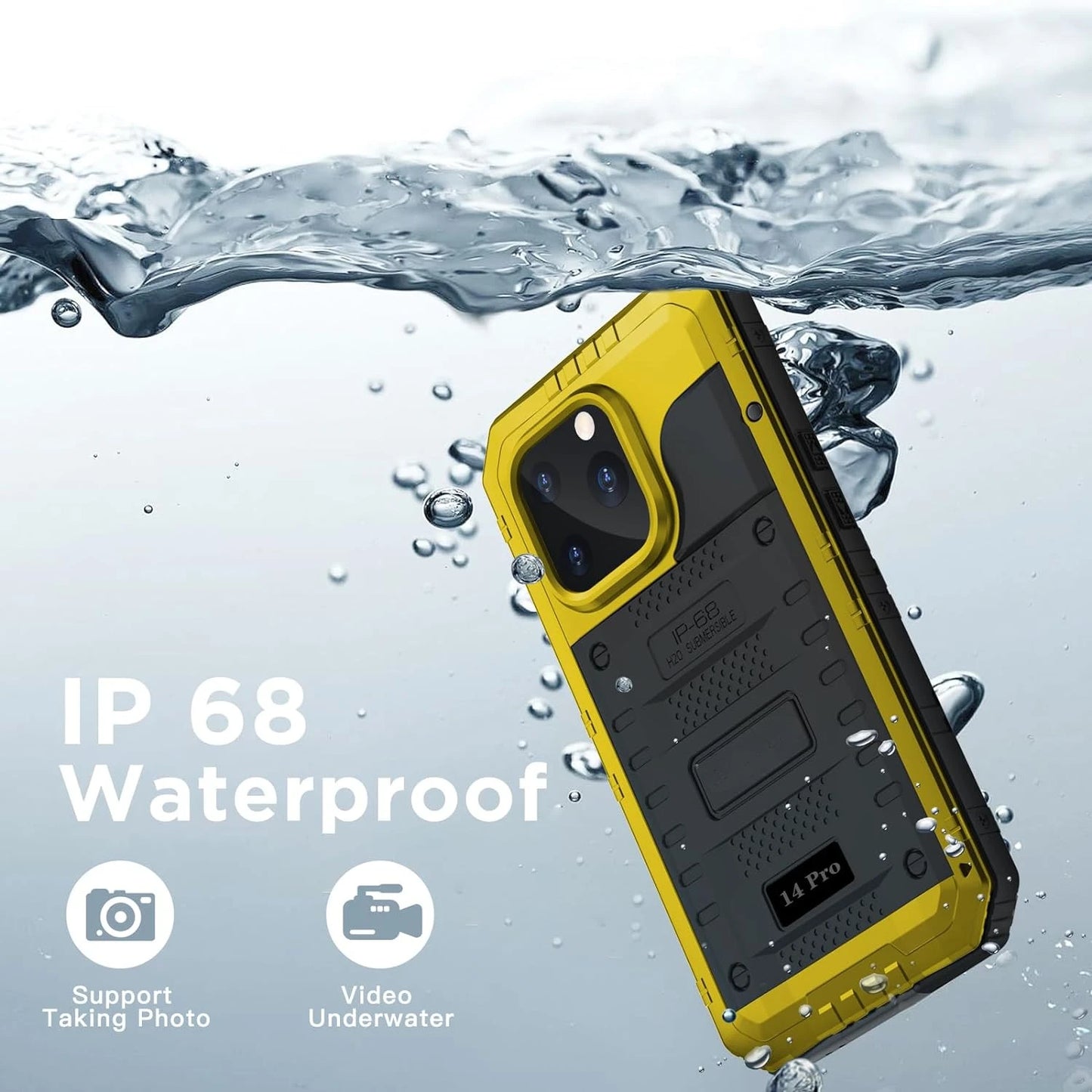 YUKIZOE IP68 Waterproof Rugged Metal Armor Case Screen Protector for iPhone