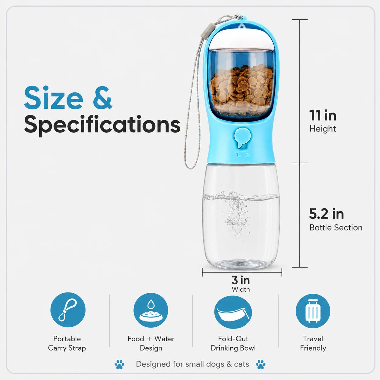 Portable Dog Water Bottle with Food Container, Leak-Resistant 3-in-1 Pet Travel Dispenser with Bowl for Small Dogs and Cats