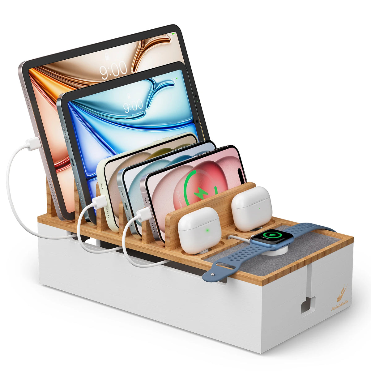 Bamboo Charging Station Organizer for Phones and Tablets