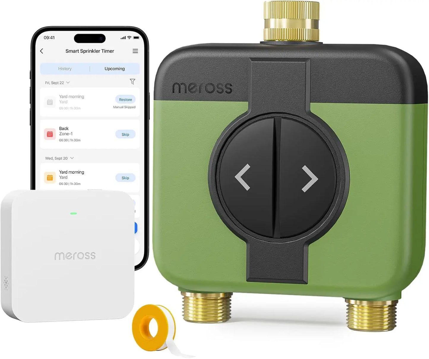 2 Zone WiFi Hose Timer with Brass Inlet & Outlet, Smart Sprinkler Controller, Remote & Voice Control, Weather-Based Rain Delay