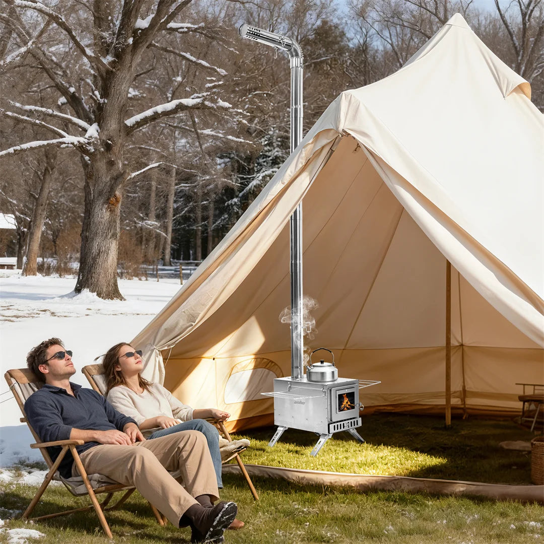 Hot Tent Stove: Stainless Steel Wood Burning Stove Portable Wood Stove w/ Chimney Pipes for Outdoor Heating & Cooking, Hot Tent Stove for Camping