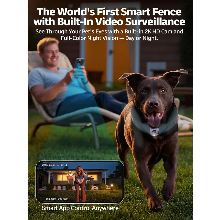 Wireless Dog Fence System GPS Dog Fence Collar with 2K Camera Live Video Recording Virtual Fence GPS Tracker Two-Way Audio Wate