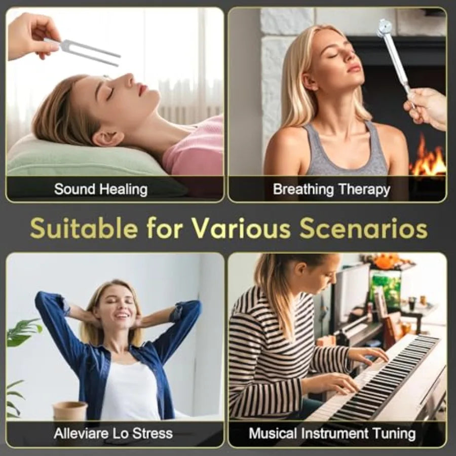 Tuning Forks for Healing Set 128Hz, 256Hz, 512Hz,Weighted Tuning Fork for Sound Therapy/Meditation/Yoga and Chakra with Mallet,