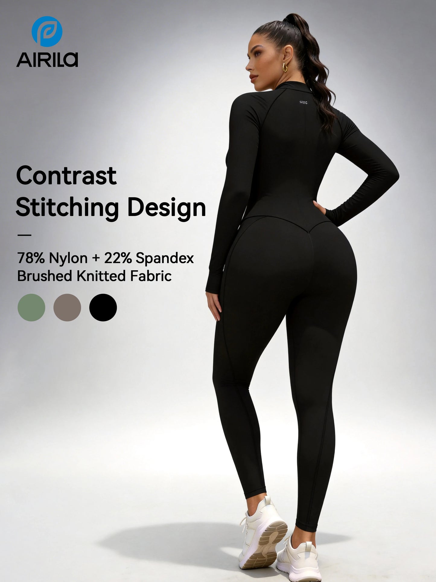Zip Front Long Sleeve Yoga&Pilates Fit Jumpsuit，One Piece Bodycon for Women, Tummy Control High Stretch S Fitness Sport Outfits