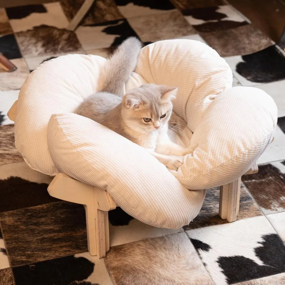 XIUWO Elevated Wooden Cat Bed With Cushion