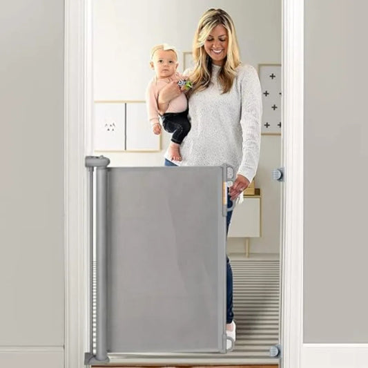 Retractable Baby Gate, Extra Wide Mesh Baby Gates for Stairs, 33" Tall, Extends to 71" Wide, Pet Dog Gate for Doorways, Stairs,
