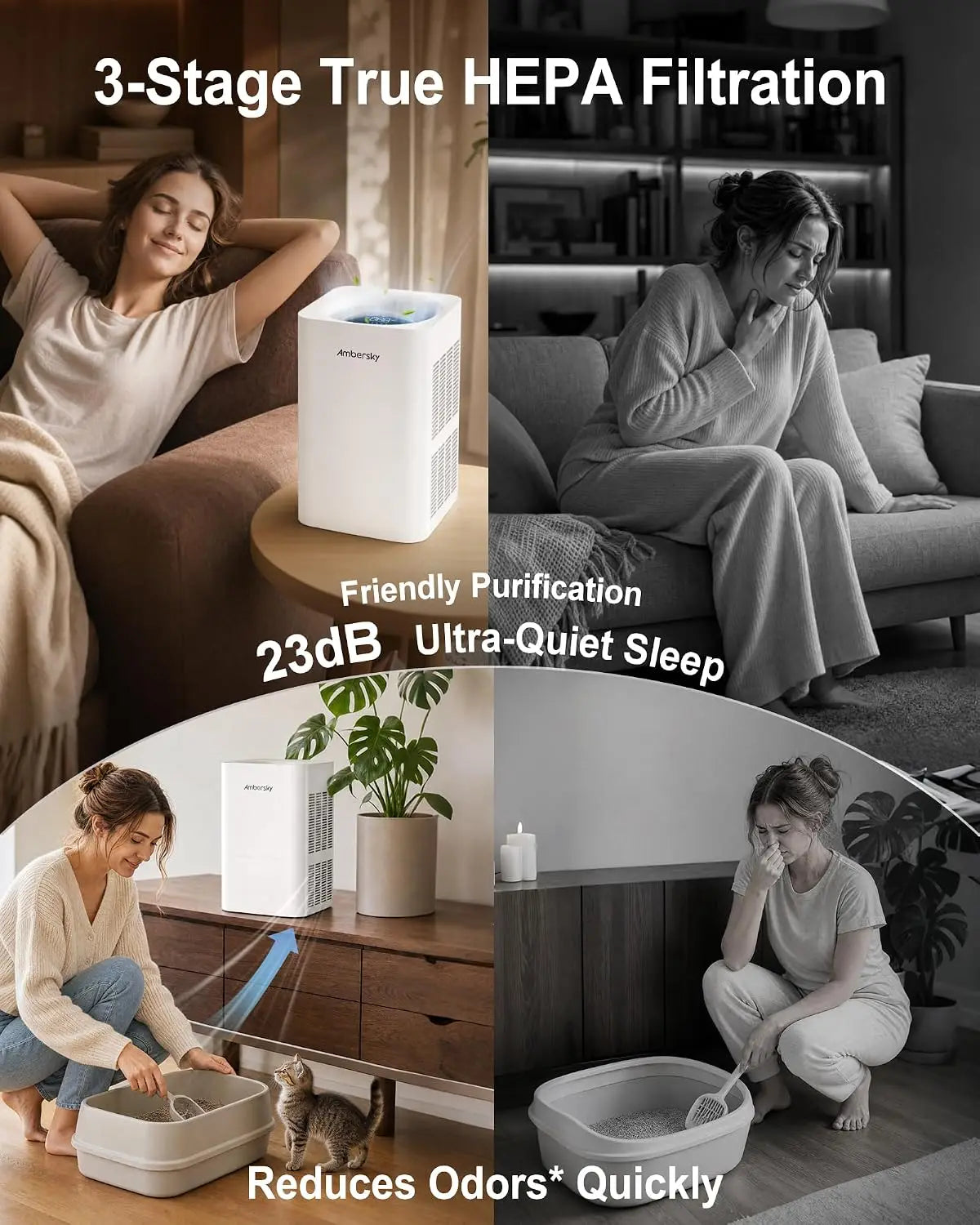 True HEPA Air Purifier for Large Rooms Up to 2500 Sq Ft, 5 Fan Speeds, Sleep Mode, 360° Air Cleaner for Pet Hair, Smoke, Dust, Odor