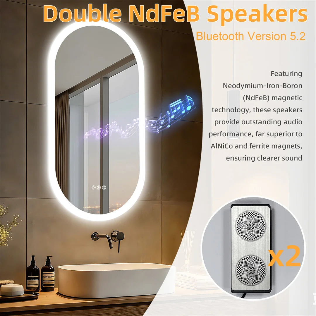 LUVODI Smart Bluetooth Lighted Bathroom Mirror with Dimming Backlit Wall Vanity Anti-Fog Tempered Glass for Sink Dressing
