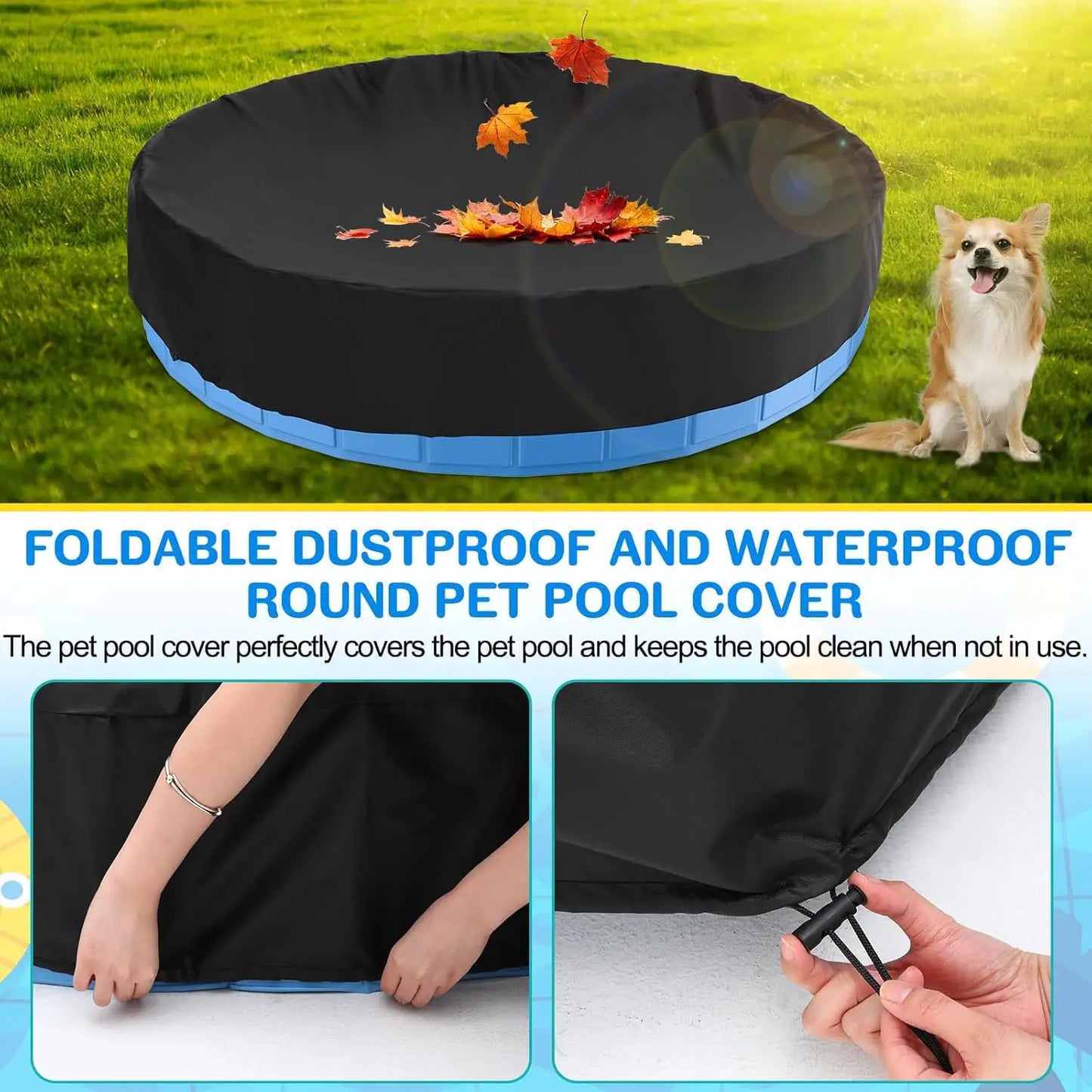 71in Foldable Dog Pool with Cover, Heavy Duty Splash Pad for Large Dogs, Outdoor Summer Water Fun