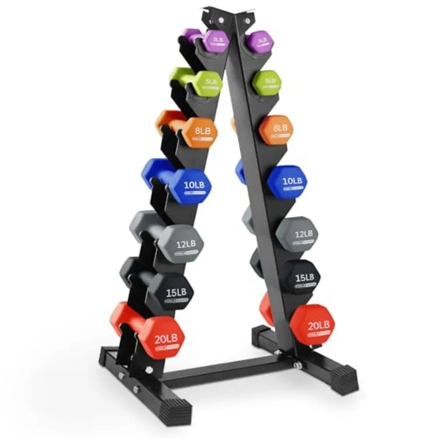 Neoprene Dumbbell Weights Set w/Rack, Home Gym Equipment - Portable Weighted Exercise Dumbbells for Fitness, Training, 146 LB