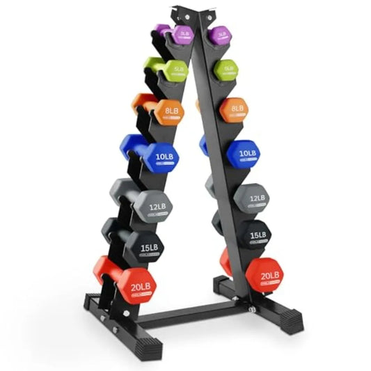 Neoprene Dumbbell Weights Set w/Rack, Home Gym Equipment - Portable Weighted Exercise Dumbbells for Fitness, Training, 146 LB