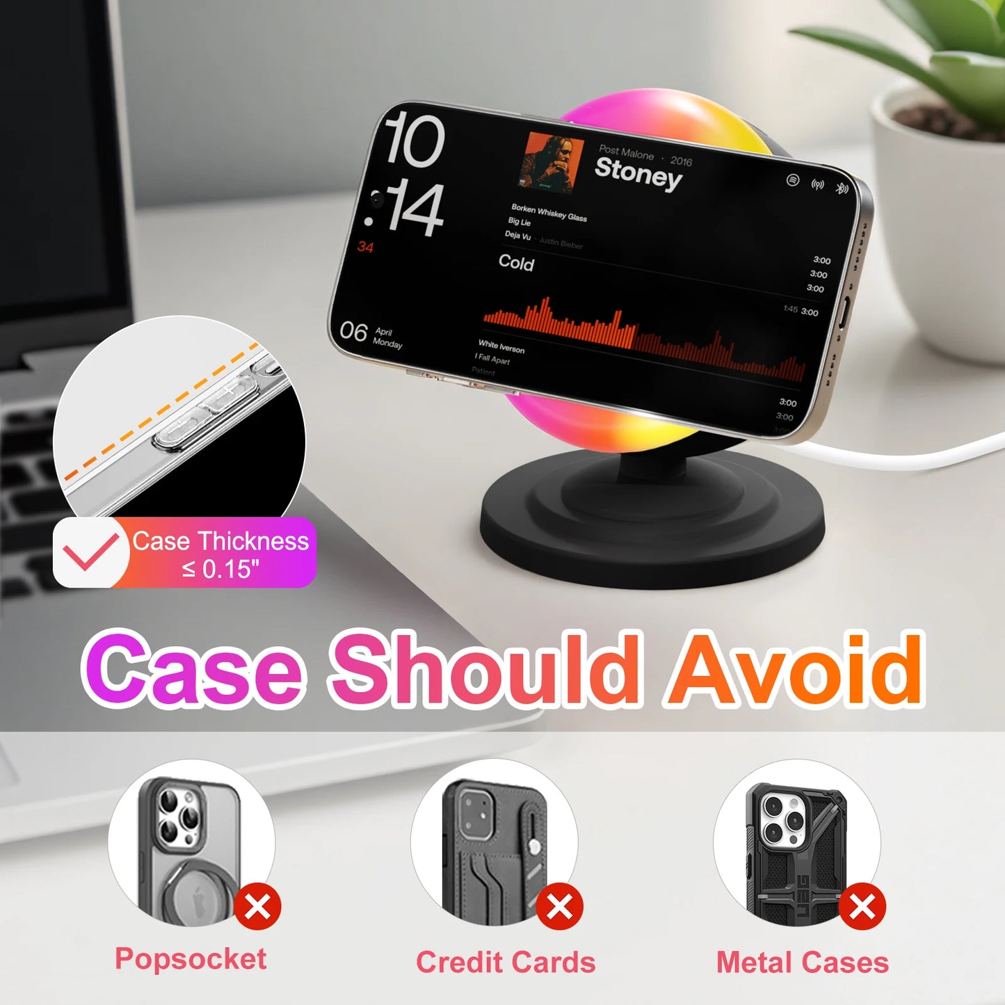 Magnetic Wireless Charger Stand 15W 4 in 1 Light Bluetooth Speaker RGB Colors Fast Charging For Magsafe iPhone 17 16 15  Pro Max