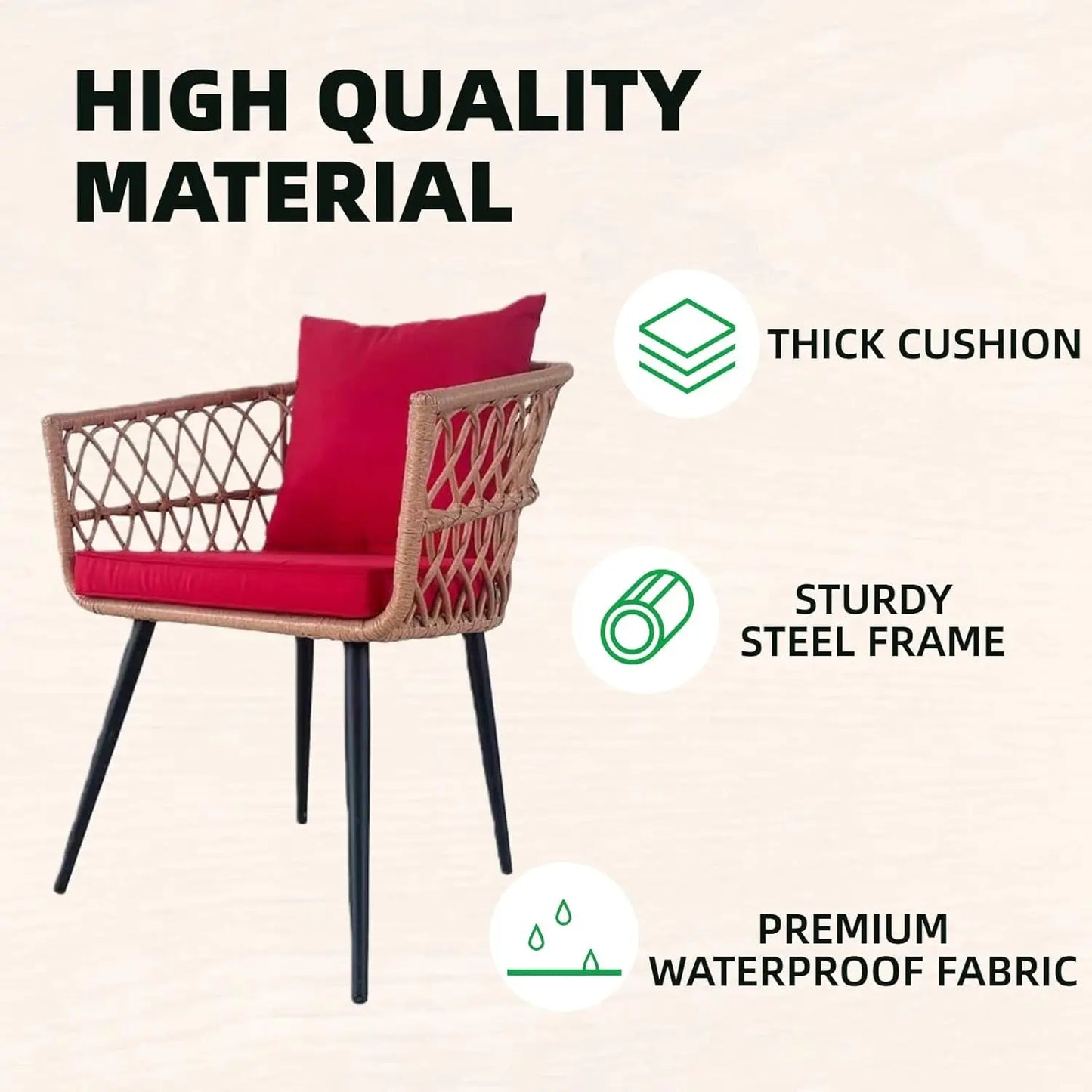 4 Piece Patio Furniture Set,Outdoor Conversation Set with Wicker Sofa, 2 Rattan Chairs and Glass Table, Patio, Customized