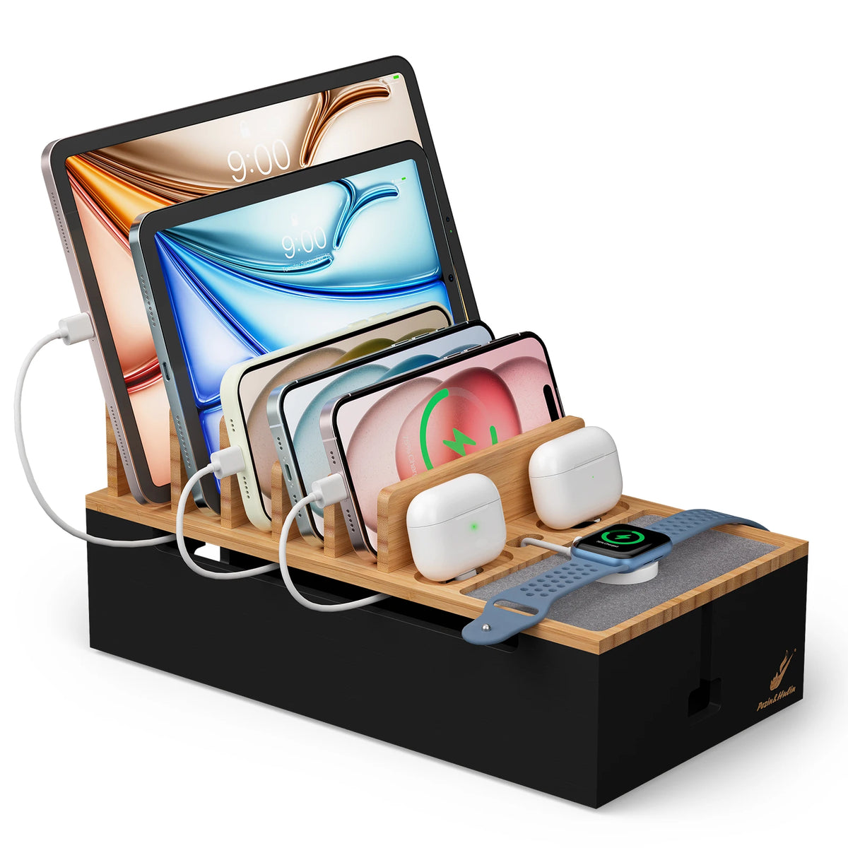 Bamboo Charging Station Organizer for Phones and Tablets