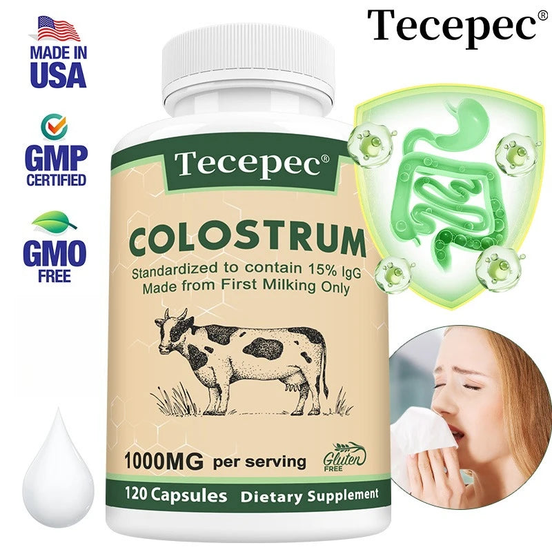 Colostrum 1000mg Capsules - Promotes Gut Health, Improves Athletic Performance, and Maintains Healthy Iron Levels - 120 Capsules