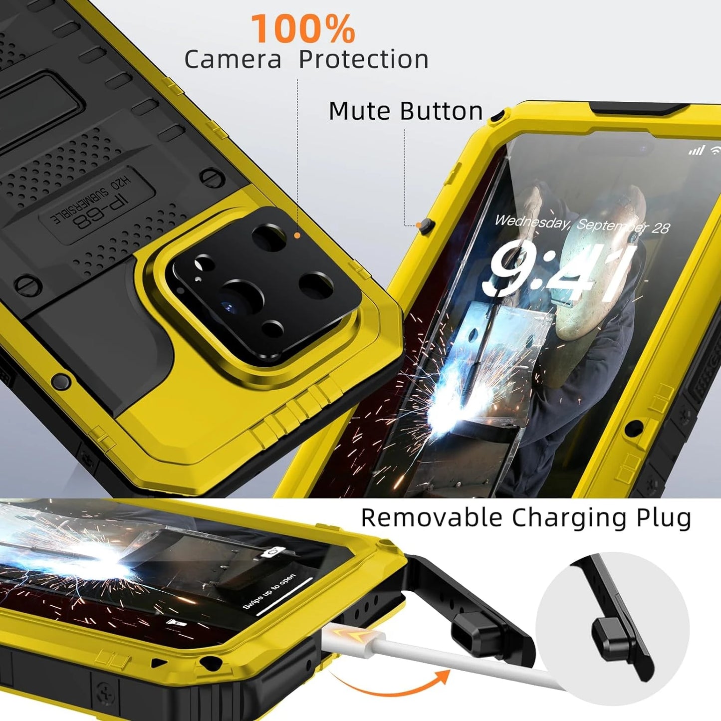 YUKIZOE IP68 Waterproof Rugged Metal Armor Case Screen Protector for iPhone