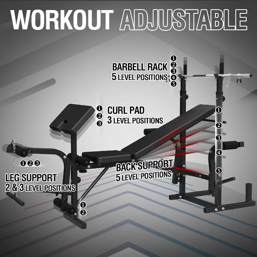 8 in 1 Weight Bench Set with Leg Extension and Leg Curl, Multi-Function Bench Press Set with Preacher Curl Pad and Chest Fly