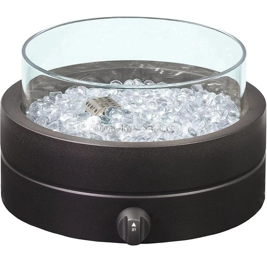14-Inch Round Propane Fire Pit, 9000 BTU Portable Tabletop Fireplace with Glass Stones, Umbrella Hole Compatible for Outdoor Pat